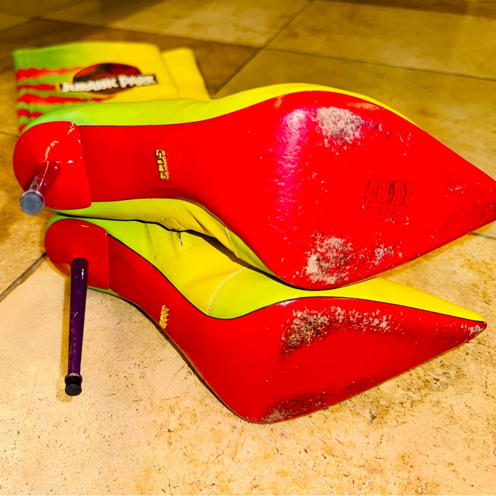 GCDS Jurassic Park Boots Rare Dino Logo Yellow Knee High Heels - EU 40/US 9 - Picture 4 of 8